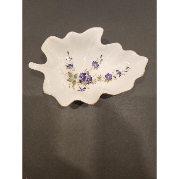 *Hand Painted Vintage Lefton China Purple Flower Leaf Candy/Nut Dish - Picture 9 of 12